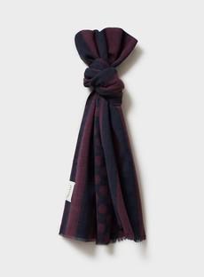 Recycled Double Faced Wool Burgundy Navy Spot Classic Scarf via Neem London