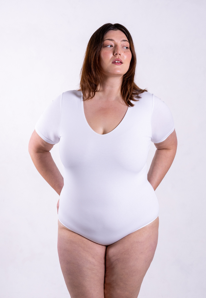 Organic Cotton V-Neck Bodysuit, White from Not Basics