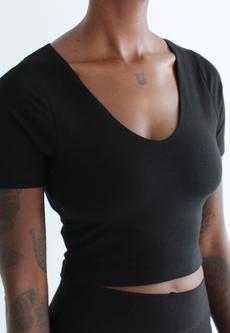 Organic Cotton V-Neck Cropped T-Shirt, Black via Not Basics