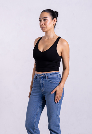 Organic Cotton V-Neck Cropped Tank Top, Black from Not Basics