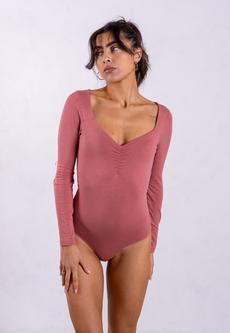 Organic Cotton Long Sleeve Sweetheart Bodysuit, Pink Rose via Not Basics