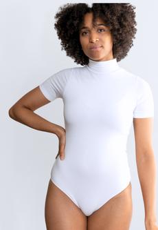 Organic Cotton Short Sleeve Turtleneck Bodysuit, White via Not Basics