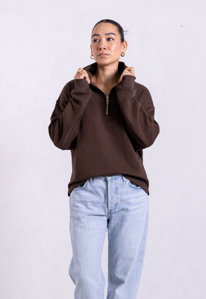 Organic Cotton Quarter Zip Sweatshirt, Hot Fudge from Not Basics