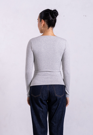 Organic Cotton V-Neck Long Sleeve T-Shirt, Light Grey Marl from Not Basics