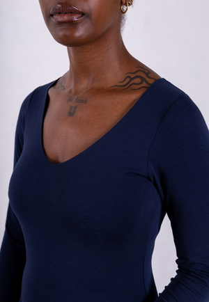 Organic Cotton Long Sleeve V-Neck Bodysuit, Blue Navy from Not Basics