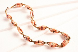 Short necklace with elongated paper beads in bundles "Senta" from PEARLS OF AFRICA