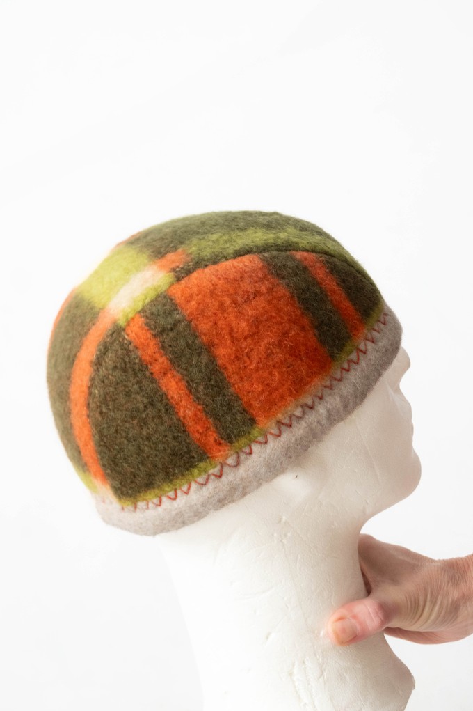 Checkered Dock Worker Beanie | green cream and orange from Pepavana