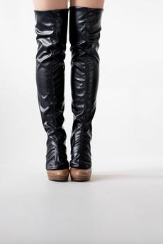 Custom-made Fake Leather Gaiters over the knee black via Pepavana