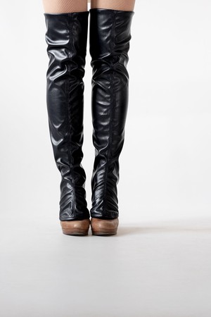 Custom-made Fake Leather Gaiters over the knee black from Pepavana