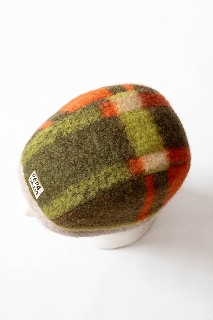 Checkered Dock Worker Beanie | green cream and orange from Pepavana