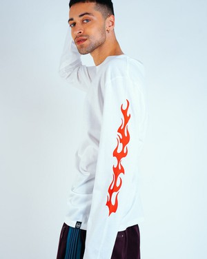 Eat Plants Goth Flames - Long Sleeve - White from Plant Faced Clothing