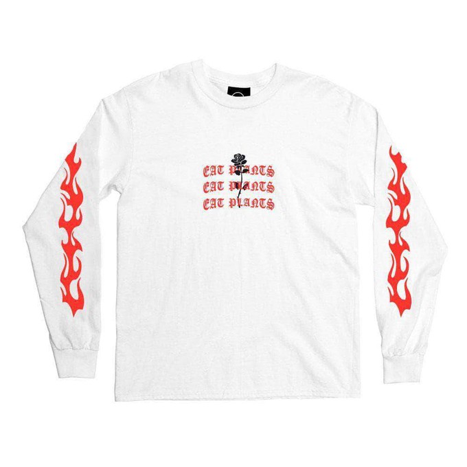 Eat Plants Goth Flames - Long Sleeve - White from Plant Faced Clothing