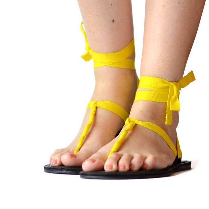 Sun Yellow Sandals - Cotton Straps + Accessory - Fairtrade from Quetzal Artisan