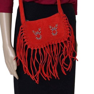 Fringed Red Shoulder Bag - Hiawatha - Traditional Native Bag from Quetzal Artisan