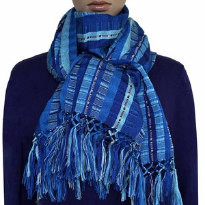 Scarf Blues with Fringes - Handmade - Beautiful and Fair from Quetzal Artisan