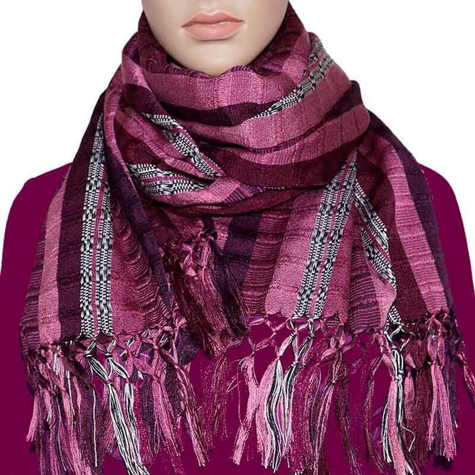 Scarf with fringes Maroon Pink - Mayan Design - Fairtrade from Quetzal Artisan