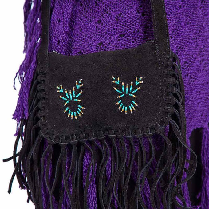 Fringed Shoulder Bag Black - Suede - Handmade in Canada from Quetzal Artisan