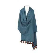 Shawl Blue with Pom poms - Oversized - Elegant and Fairtrade via Quetzal Artisan