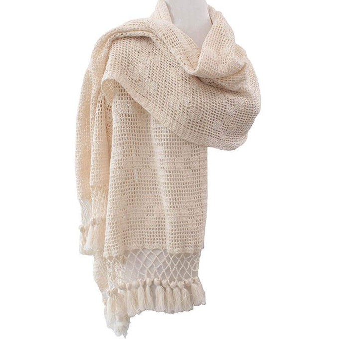 Shawl Ecru - Natural Cotton - Sustainable and Fairtrade from Quetzal Artisan