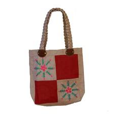 Jute Bag Pink Flowers - Natural Jute - Handmade & Fairtrade via Quetzal Artisan