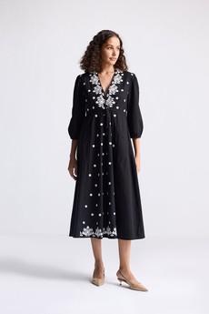 Drawstring Embroidered Dress in Black via Reistor