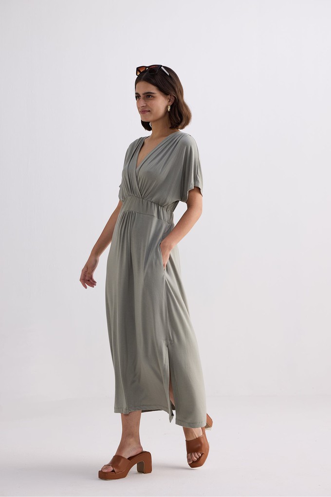 Flowy A-Line Maxi Dress with Side Slits in Light Olive from Reistor