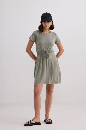 Drawstring Short T-shirt Dress in Light Olive from Reistor