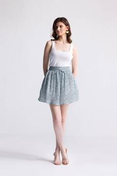 Drawstring Short Skirt in Light Blue Florals via Reistor