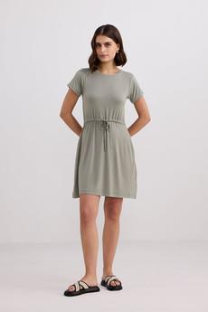 Drawstring Short T-shirt Dress in Light Olive via Reistor