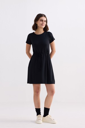 Drawstring Short T-shirt Dress in Black from Reistor