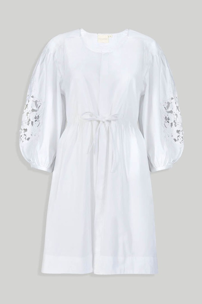 Shirt Dress with Balloon Sleeves in White from Reistor