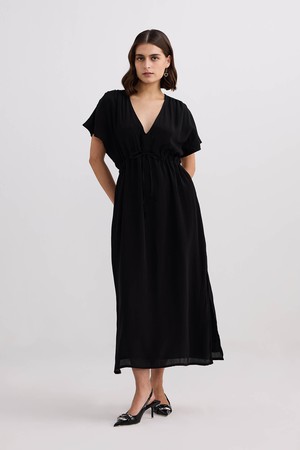 V-neck Gathered Maxi Dress in Black from Reistor