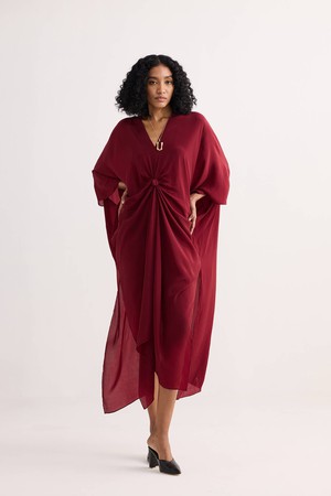 Front Twist Kaftan Dress in Burgundy from Reistor