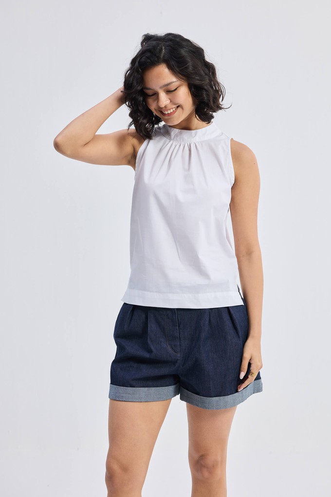 High-Neck Top with Gathers in White from Reistor