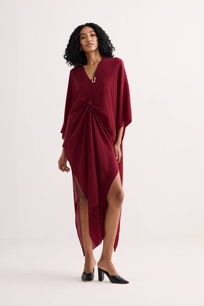 Front Twist Kaftan Dress in Burgundy from Reistor