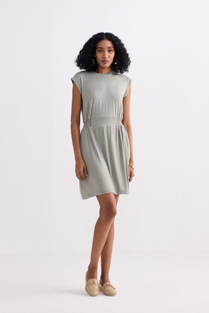 Short Dress With Smocking Side Detail in Light Olive from Reistor