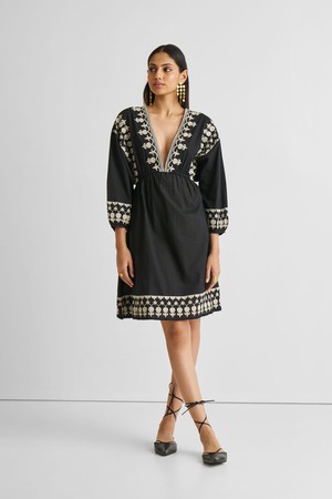 Deep V Embroidered Dress in Black from Reistor