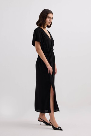 V-neck Gathered Maxi Dress in Black from Reistor