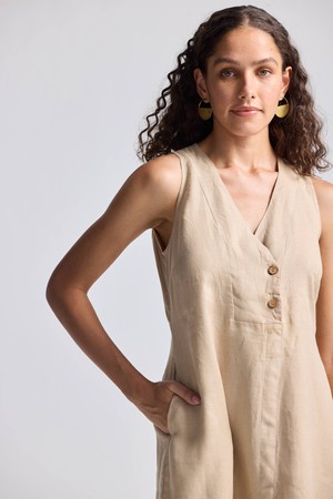 Straight Dress with Front Slit in Neutral Beige Hemp from Reistor