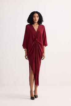 Front Twist Kaftan Dress in Burgundy via Reistor