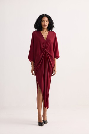 Front Twist Kaftan Dress in Burgundy from Reistor