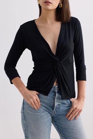 Twist Front Knit Shirt in Black from Reistor