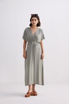 Flowy A-Line Maxi Dress with Side Slits in Light Olive via Reistor