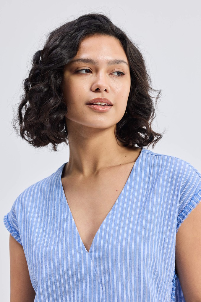 Boxy V-neck Top with Fray Detail from Reistor