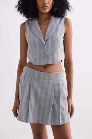 Cropped Cotton Tweed Vest Set in Grey from Reistor