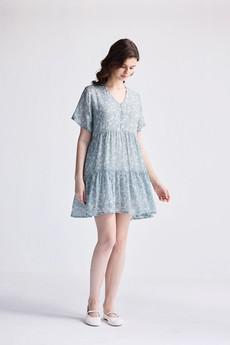 Floral Short Tiered dress in Light Blue via Reistor