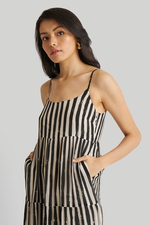 Strappy Tiered Maxi Dress in Black Stripes from Reistor