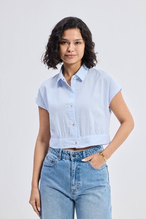 Oversized Crop Shirt in Classic Stripes from Reistor