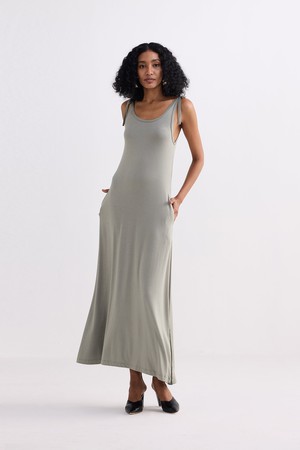 Tie-Detail Maxi Dress in Light Olive from Reistor