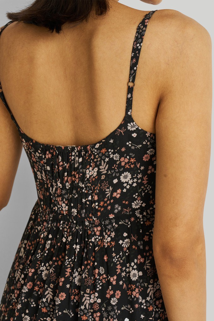 Strappy Tiered Maxi Dress in Black Florals from Reistor